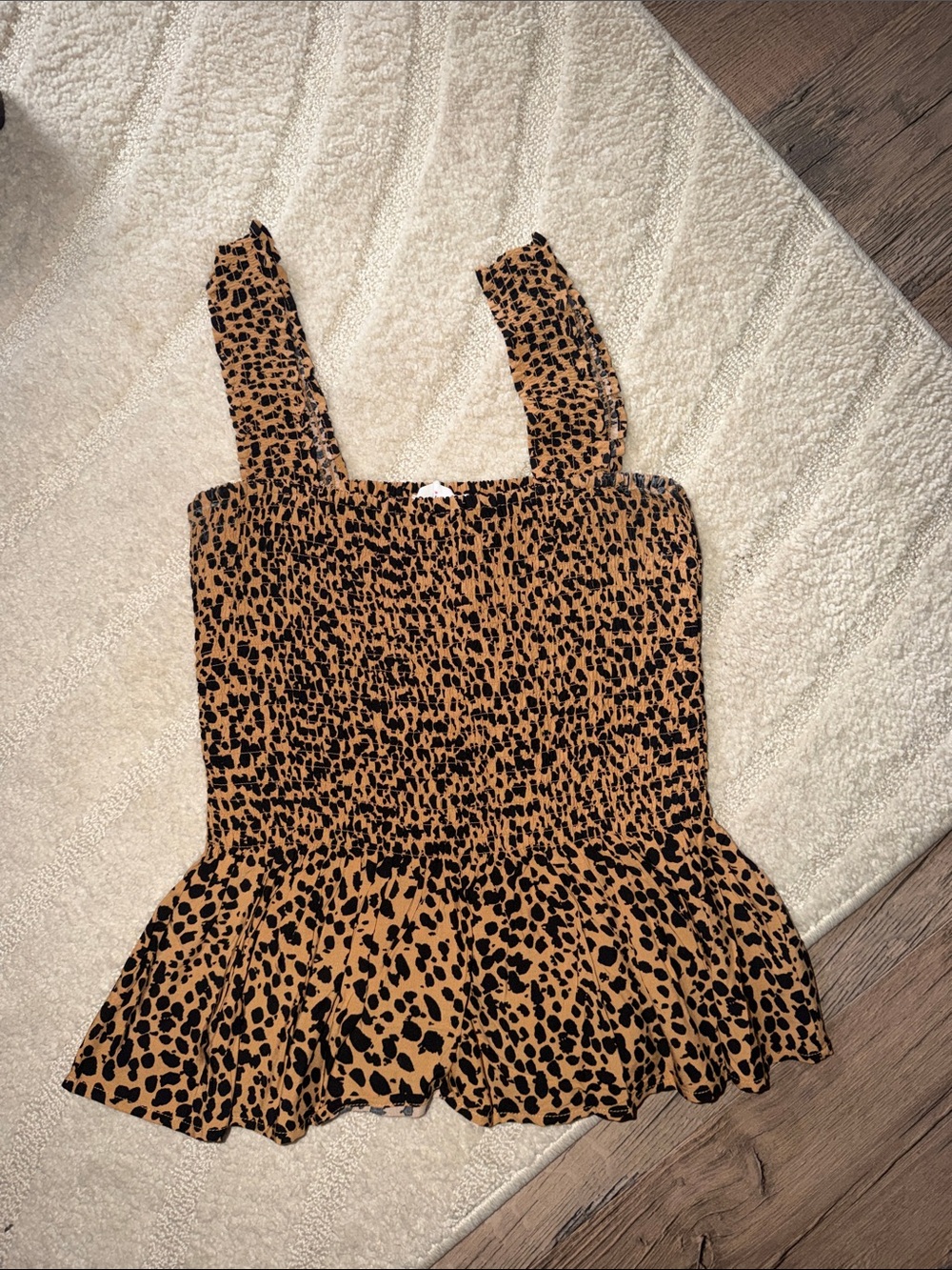 Elodie Leopard-Print Smocked Peplum Top - Tan & Black